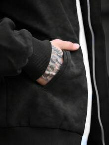 Devon Thys Men's Loose Fit Motorcycle Leather Jacket With Hood, New Autumn/Winter Collection - Black - View 3