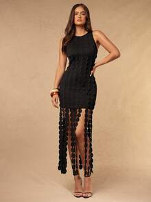 Silquee Vestido ajustado con parches de lunares para mujeres - Negro - Ver 3