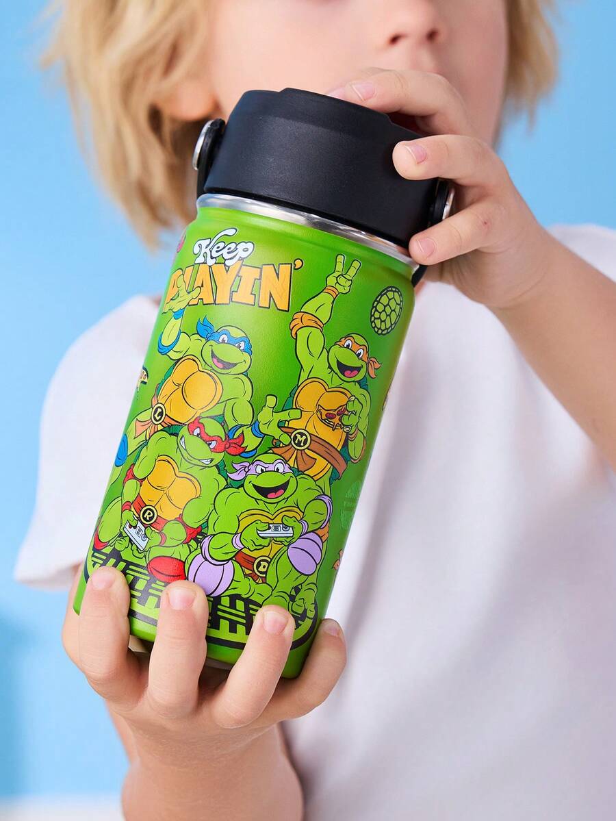 TEENAGE MUTANT NINJA TURTLES | SHEIN 360毫升/12盎司不锈钢保温防漏水杯,带吸管盖和硅胶吸管,方便男孩女孩使用,非常适合露营和上学使用。 - 綠色 - 查看 1