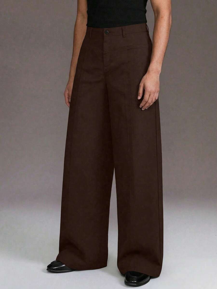 STYNVO Men's Solid Color Casual Loose Fit Pants - Coffee Brown - View 1