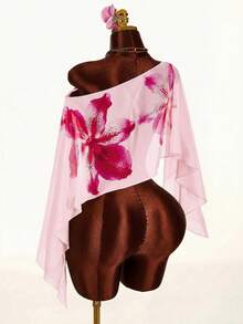 Amplova Áo kiểu nữ lấp lánh, xuyên thấu, lệch vai, dáng rộng, vạt áo bất đối xứng, thích hợp mặc đi dự tiệc. - Hồng - Xem 7