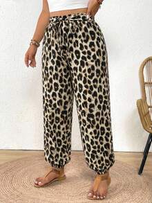 SHEIN Frenchy Quần ống rộng dáng suông họa tiết da báo cổ điển dành cho nữ, cỡ lớn, thích hợp cho mùa xuân/hè, kỳ nghỉ, lễ hội âm nhạc. - Nhiều màu - Xem 4