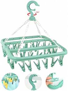 32 Clip Folding Rotating Clothes Rack, Suitable For Underwear, Socks, Small Clothes, Indoor And Outdoor Use - Saving Space, No Need For Power, Clothesline, Clothes Rack, Essential For Laundry Room - Multicolor - View 11