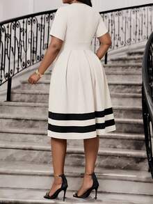 SHEIN Lady 春、夏、秋、冬优雅办公室派对礼服、优雅办公室女士连衣裙、黑色连衣裙、假日装、女士沙滩装、女士海滩度假装、婚礼宾客装、女士商务休闲装、女士舞会礼服 - 杏色 - 查看 2