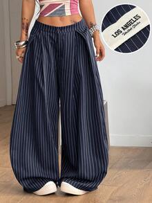 Coolane Quần dài nữ mùa hè kiểu vintage, phong cách hippie, dáng rộng, màu xanh rêu quân đội. - Màu xanh hải quân - Xem 2