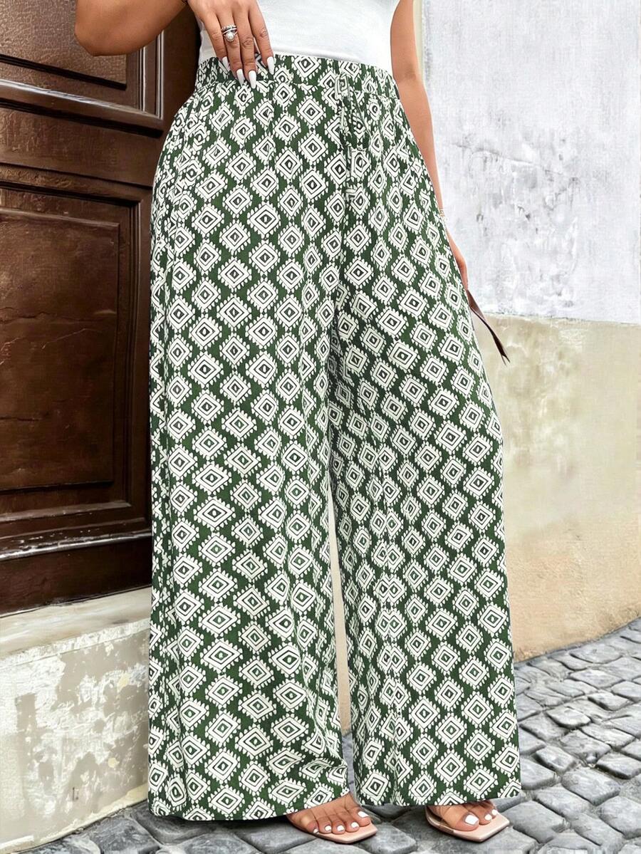 Breezaya Pantalones de corte relajado con inspiración retro para tallas grandes - Verde - Ver 1