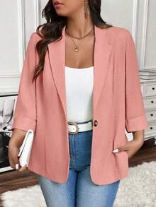 SHEIN LUNE Plus Shawl Collar Open Front Coat - Pink - View 4