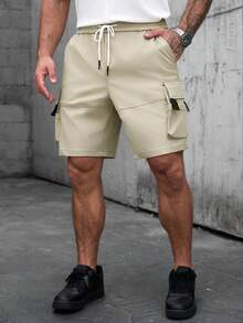 SLATEMANN 男士休闲日常翻盖口袋抽绳腰短裤 - 卡其色 - 查看 3