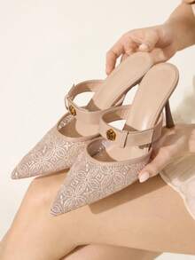 CUCCOO CHICEST Pointed Breathable Mesh Hollowed Out Fashion Temperament Versatile Sexy Fairy Elegant Banquet Apricot High Heels - Apricot - View 6