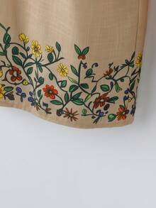 SHEIN Franclia Quần nữ thời trang đi nghỉ mát, chất liệu tre, in họa tiết thanh lịch. - Màu Khaki - Xem 4