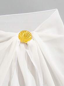 Women Solid Color Side Tied Chiffon Sarong Skirt, Summer - White - View 5