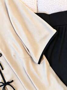 GlowEve CURVE Damen Frühling/Sommer Große Größen Farbblock Strick Rundhals Locker Gerade Lässig Top mit passender Weite Bein Hose, bequemer vielseitiger Outfit für Alltag, Party, Zuhause und Arbeit - Verschiedenfarbig - Übersicht 7