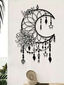 Elegant Gothic Crescent Moon & Floral Metal Wall Art - Intricate Design With Beads & Stars | Perfect For Home, Office, Cafe Decor | Easy-To-Hang Craft Ornament For Living Room, Bedroom, Patio, Kitchen, Garden | Ideal Housewarming Or Birthday Gift - Black - View 3