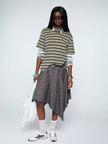 COUREZ Low Rise Asymmetric Check Skirt /Y2K Summer Clothes For Women Summer Outfits For Women Summer Skirts Festival Outfits Concert Outfits Spring Skirts Spring Outfits For Women - Multicolor - View 5