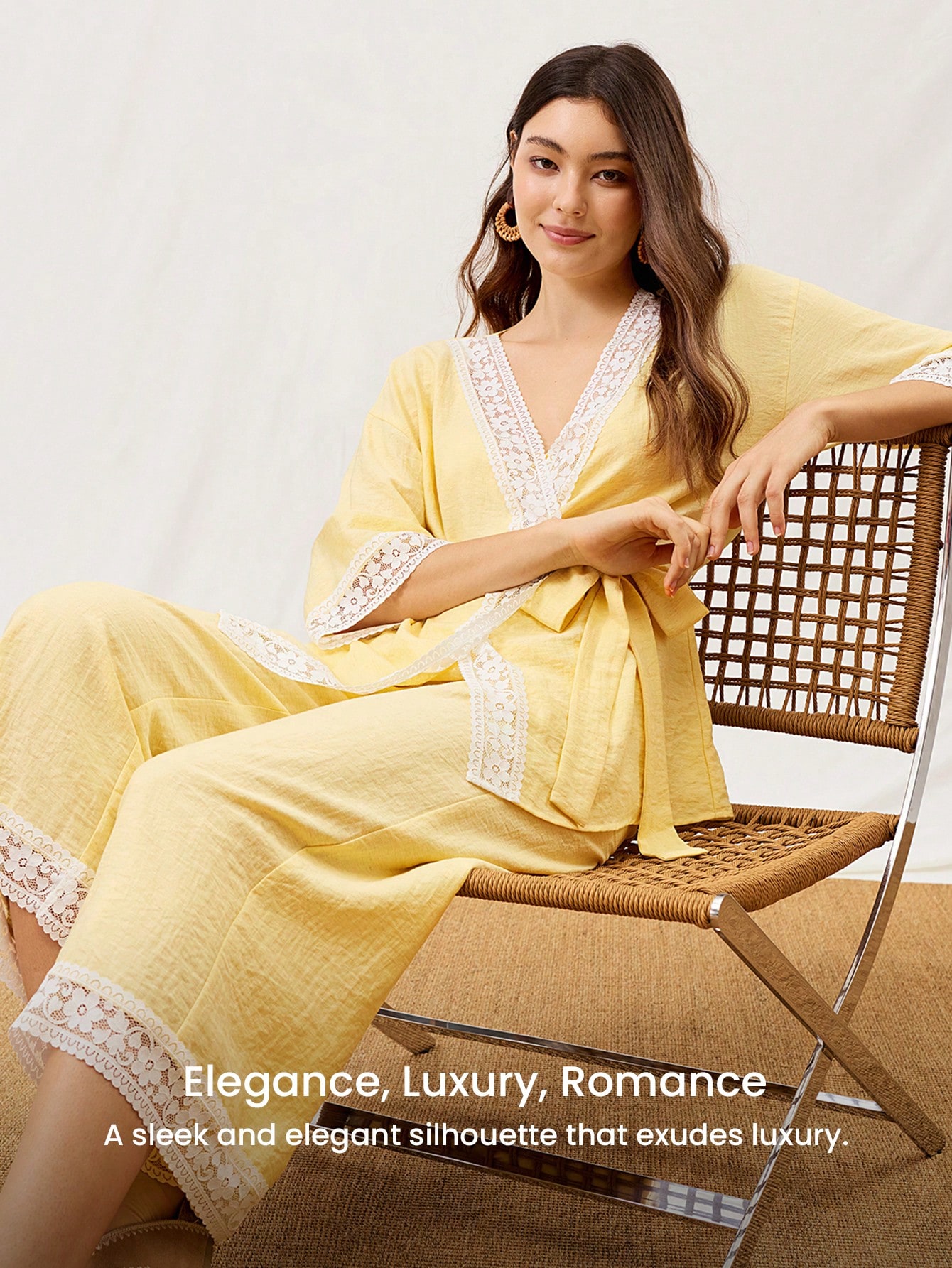 Sommer leichter Leinenlace-Eleganz-Trim Top & Hose Loungewear Pyjama Set, luftige Loungewear Hose mit Taschen, romantische Wohnkultur gemütlich Zuhause Mode, lässig bequeme Outfits