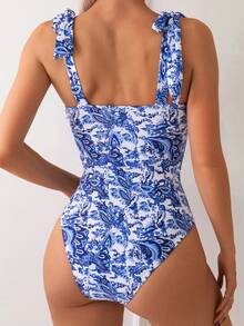 SHEIN Swim Vintage Printed One-Piece Swimsuit For Women, Copyright Owned,Summer Beach - Multicolor - View 2