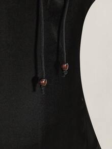 SHEIN ICON Plus Size Y2K Retro Sexy Satin Teardrop Neck Hollow Out Fitted A-Line Chinese Style Dress - Black - View 9