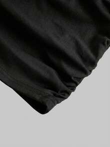SHEIN Girlism Camiseta sin mangas casual con cuello de halter y drapeado de unicolor para adolescentes - Negro - Ver 3