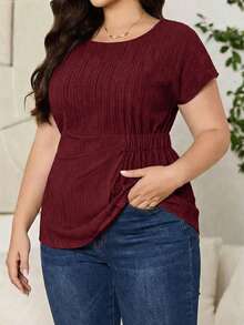 Reflora Casual Minimalist Maroon Plus Size Shirt, Suitable For Summer - Burgundy - View 6