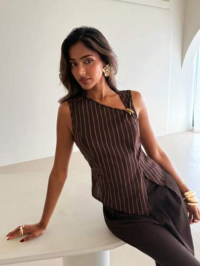 Aloruh Áo kiểu trễ vai kẻ sọc thanh lịch dành cho nữ, thích hợp mặc đi làm hàng ngày và mùa hè.