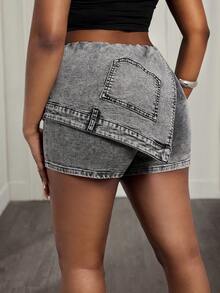 Slaydiva Quần short denim nữ cài nút, kiểu dáng thường ngày, đa năng. - màu đen - Xem 2