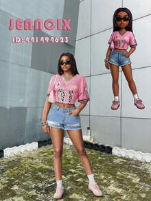 SHEIN Jeanoir Quần short denim rách phong cách Y2K dành cho nữ - Rửa nhẹ - Xem 1