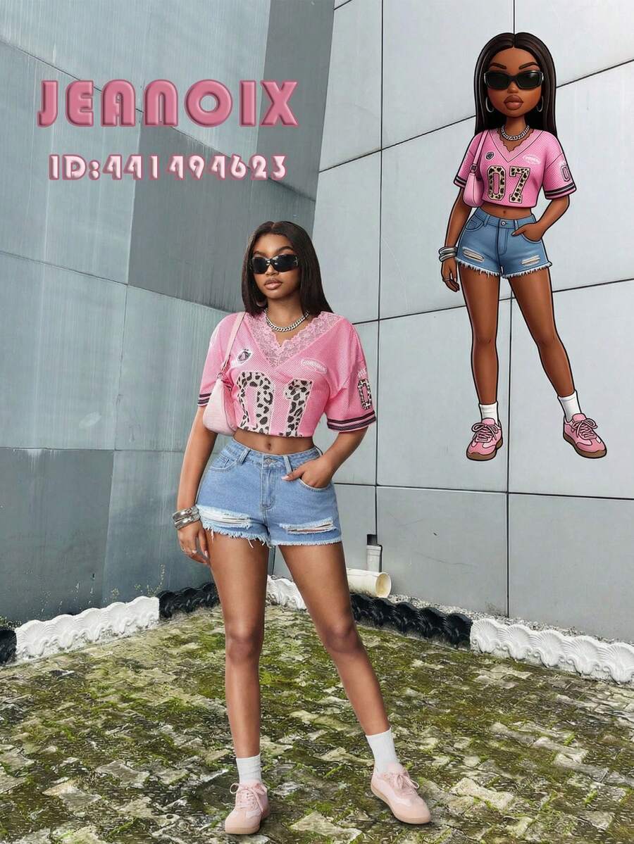 SHEIN Jeanoir Quần short denim rách phong cách Y2K dành cho nữ - Rửa nhẹ - Xem 1