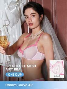 LUVLETTE Dream Curve Air Unlined Breathable Minimizer Pink Sheer Mesh & Lace Trim Women Bra - Pink - View 1