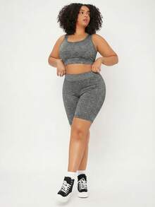 SHEIN BASICS Quần legging cạp cao dáng rộng, thoải mái dành cho người có thân hình đầy đặn. - Xám - Xem 6