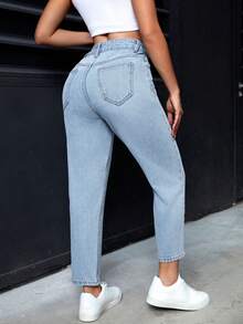SHEIN PETITE Women's Casual Versatile Summer Daily Wear Denim Jeans ,Petite Women - Blue - View 5