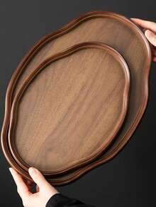 Oval Walnut Serving Tray For Food, Snacks, Drinks, Sushi, Steak, Pizza, Desserts, Cake, Bread; Breakfast Tray, Coffee Tray, Tea Tray, Charcuterie Board, Hosting Platter - Maroon - View 3