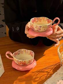 Elegant Lily Of The Valley Pattern Cup, Saucer And Spoon Set - Ideal For Coffee, Afternoon Tea And Home Use, Also A Perfect Gift For Festivals And Weddings - Multicolor - View 7