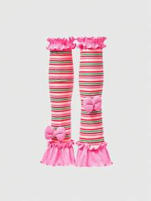 Anime 1 Pair Of Cute Style Colorful Leg Warmers, Spring And Summer Contrasting Stripes, Bows, Lace Stacking Socks, Leg Covers Suitable For Daily, Dating, And Party Wear - Rose powder - View 1