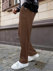 Artur Kramer Men's Solid Color Drawstring Waist Casual Pants - Coffee Brown - View 4