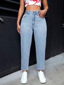 SHEIN PETITE Women's Casual Versatile Summer Daily Wear Denim Jeans ,Petite Women - Blue - View 6