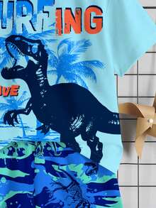SHEIN 2pcs/Set Young Boy Casual Cute Cartoon Animal, Dinosaur, 3D Scenery Print Round Neck Short Sleeve T-Shirt And Shorts Set, Suitable For Summer, Suitable For Street Photography, Daily Wear, Outings, Home, Vacation, Spring & Summer Fashion, Summer Outfits For , Easy Comfort, Layers For Kids, Stylish Kids, Casual Wear, Kids Graphic T-Shirts, Back To School, Spring & Summer Clothes - Multicolor - View 5