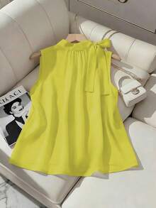 GlowEve Áo vest không tay cài nút, dây buộc bên hông, kiểu dáng thanh lịch Pháp, đa năng, thời trang xuân/hè mới dành cho nữ. - Màu vàng - Xem 2