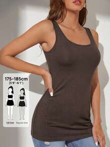 SHEIN Tall 女士休闲纯色背心，夏季百搭 - 咖啡棕 - 查看 7