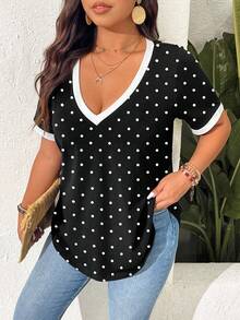 SHEIN Frenchy Áo thun nữ cỡ lớn in chấm bi thời trang với thiết kế sành điệu. - Nhiều màu - Xem 4