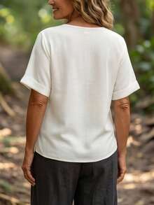 Zayélia 女士梭织印花休闲夏季衬衫 - 杏色 - 查看 2