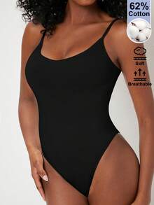 SHEIN BASICS 女士纯色吊带修身无袖连体衣，简约夏季款 - 黑色 - 查看 5