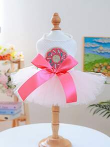 PETSIN 1pc Donut Embroidery Pet Puff Skirt Big Bow Sweet Wind Small Dog Cat Dog Clothes - Pink White - View 8