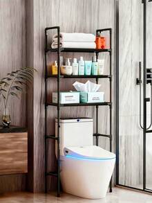 1PC 2 3 Tier Floor Toilet Storage Rack Multi Layer Sturdy Rustproof Metal Frame Multifunctional Bathroom Organizer With Towel Bar Space Saving Adjustable Shelves Black White For Bathroom Laundry Room Daily Necessities Holder - Multicolor - View 2