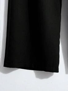 SHEIN Tall 女款時尚口袋裝飾收腰寬腿直筒褲，優雅百搭，適合高個女性 - 黑色 - 查看 7