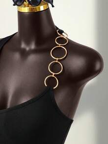 SaltGleam SaltGleam Mono ajustado de unicolor y sexy con cadena en el cuello para mujer - Negro - Ver 4