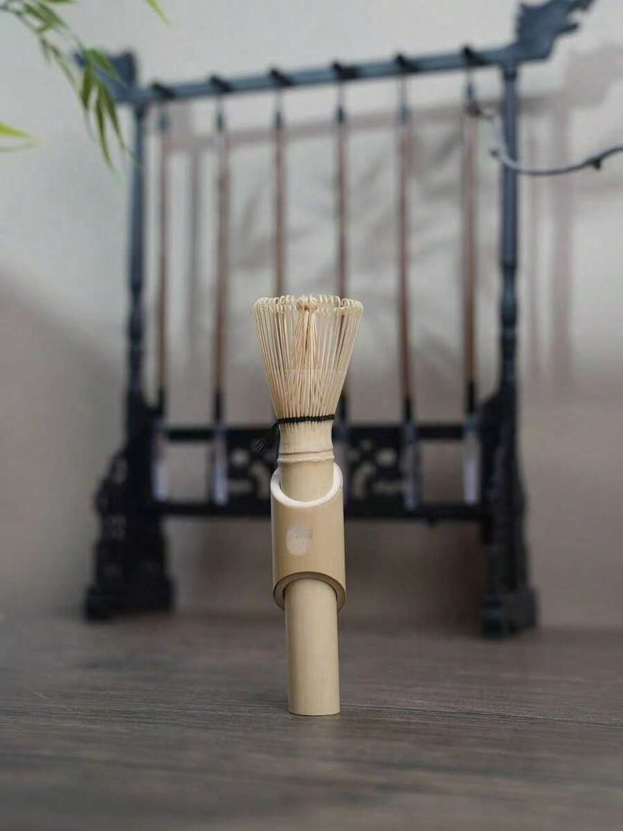 Long-Handled Tea Whisk (With Headrest), 15 Cm. Bamboo 'cha-Sen' Tea Utensil, Available In White Or Purple Bamboo. Long-Handled Tea Whisk With Headrest, Handcrafted From Golden Bamboo. Long-Handled Whisk For Matcha