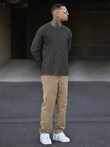 Devon Thys Camiseta interior de hombre de poliéster ligero de unicolor, versátil camiseta de manga larga para primavera/otoño - Gris Oscuro - Ver 5