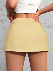 Tall Ultra-Short Denim Mini Skirt, Fashionable For Summer - Yellow - View 2