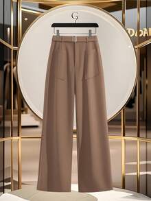 SHEIN Tall Pantaloni eleganti e versatili da donna con tasche decorative e vita svasata - Cammello - Visualizzare 3