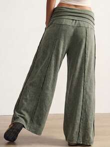 Bohemela 女士休闲纯色针织宽松阔腿水洗裤 - 軍綠色 - 查看 7
